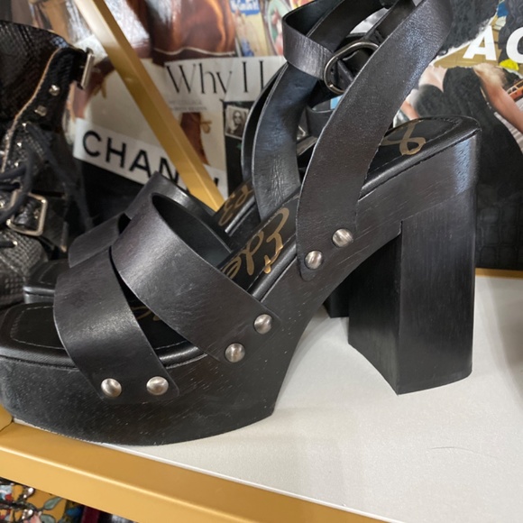 SAM EDELMAN Rosalind Black Leather Platform Heeled Sandals Size 8 - Picture 9 of 9